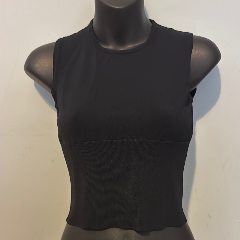 Versace Black Fitted Ribbed Sleeveless Crop Tank